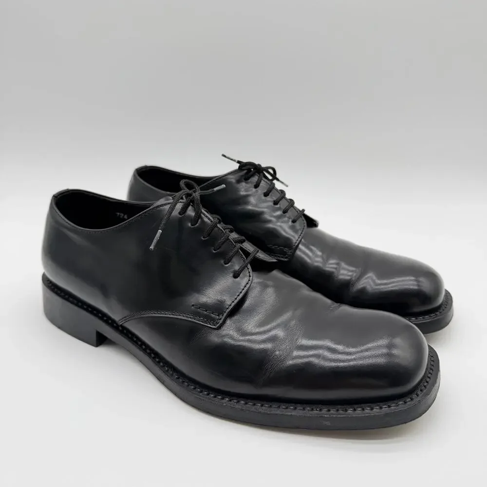 PRADA | Men’s Black Leather Derby Dress Shoes Square Toe Made in Italy 9